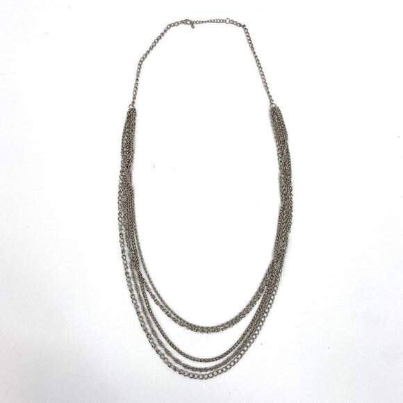 Silver Tone Multi-Strand Layered Long Chain Necklace Costume Jewelry - Picture 1 of 3